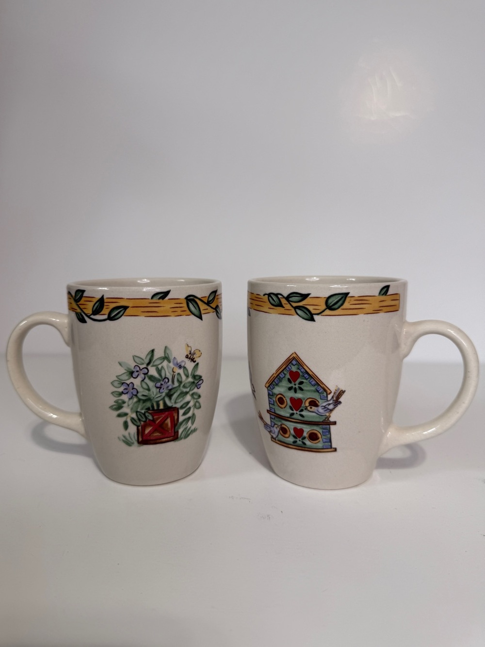 Thompson Pottery Bird House Coffee Mugs Set of 2